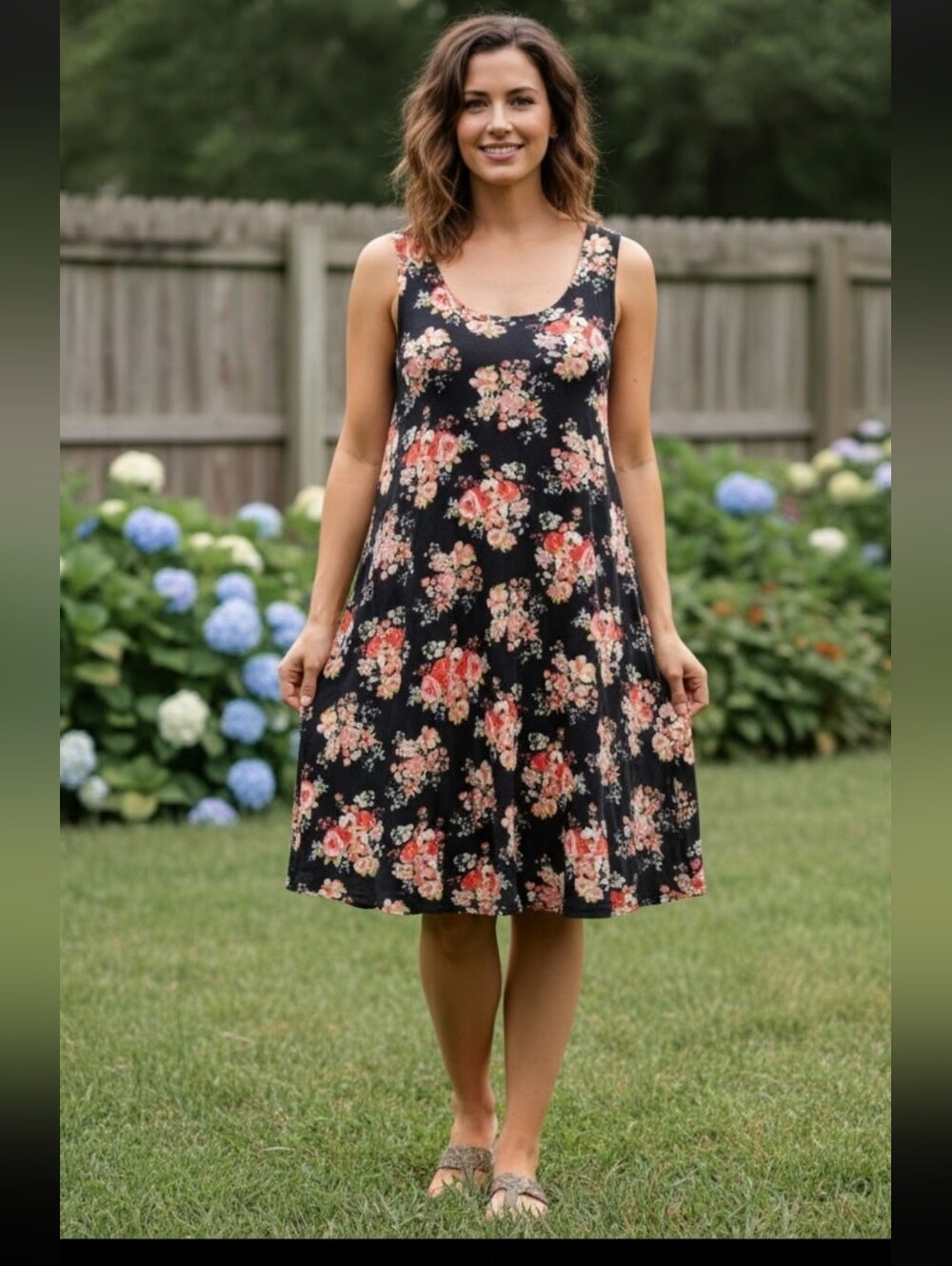 Poetry Sleeveless Flowered Dress. Casual Woman Dress.